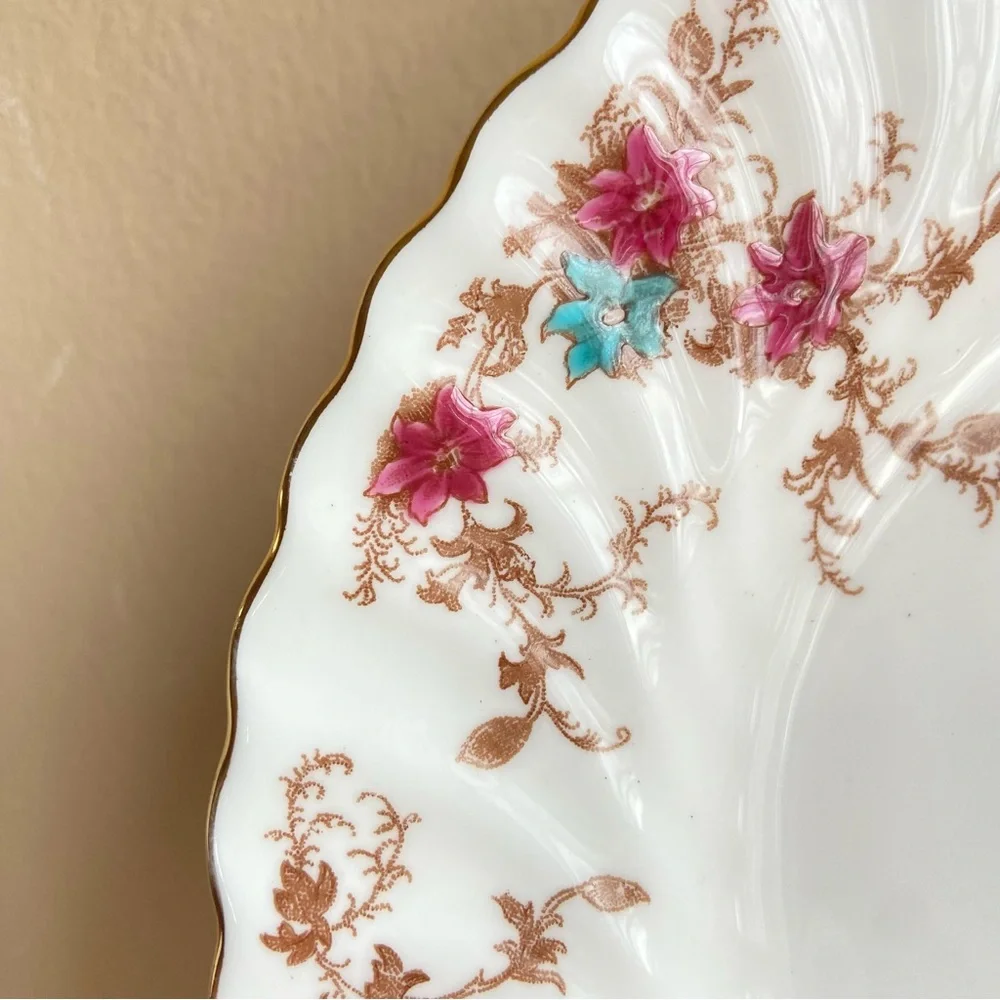 Minton Ancestral salad plate floral bone china gold trim scalloped rim England